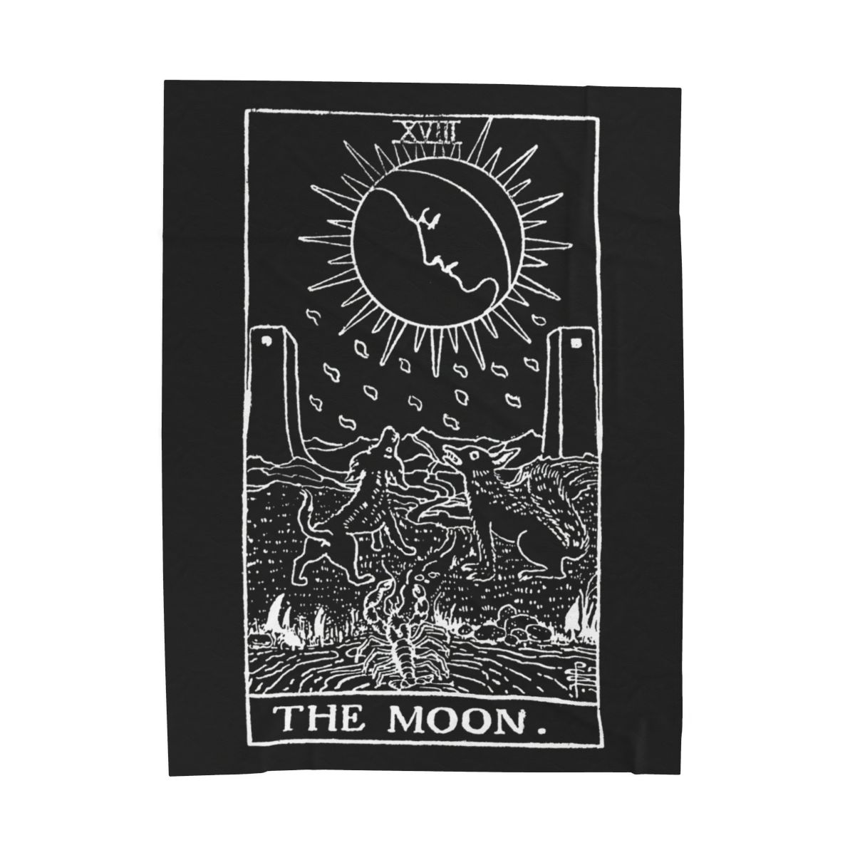 18 - The Moon White on Black Tarot Card Velveteen Plush Blanket