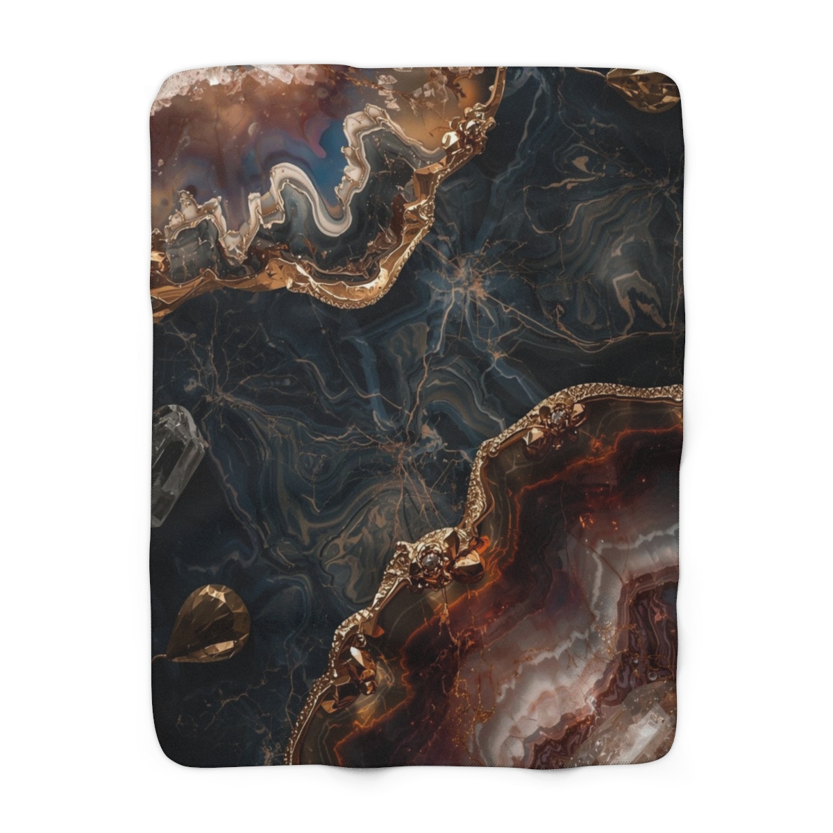 Luxury Black Brown Gold Crystal Agate Sherpa Fleece Blanket
