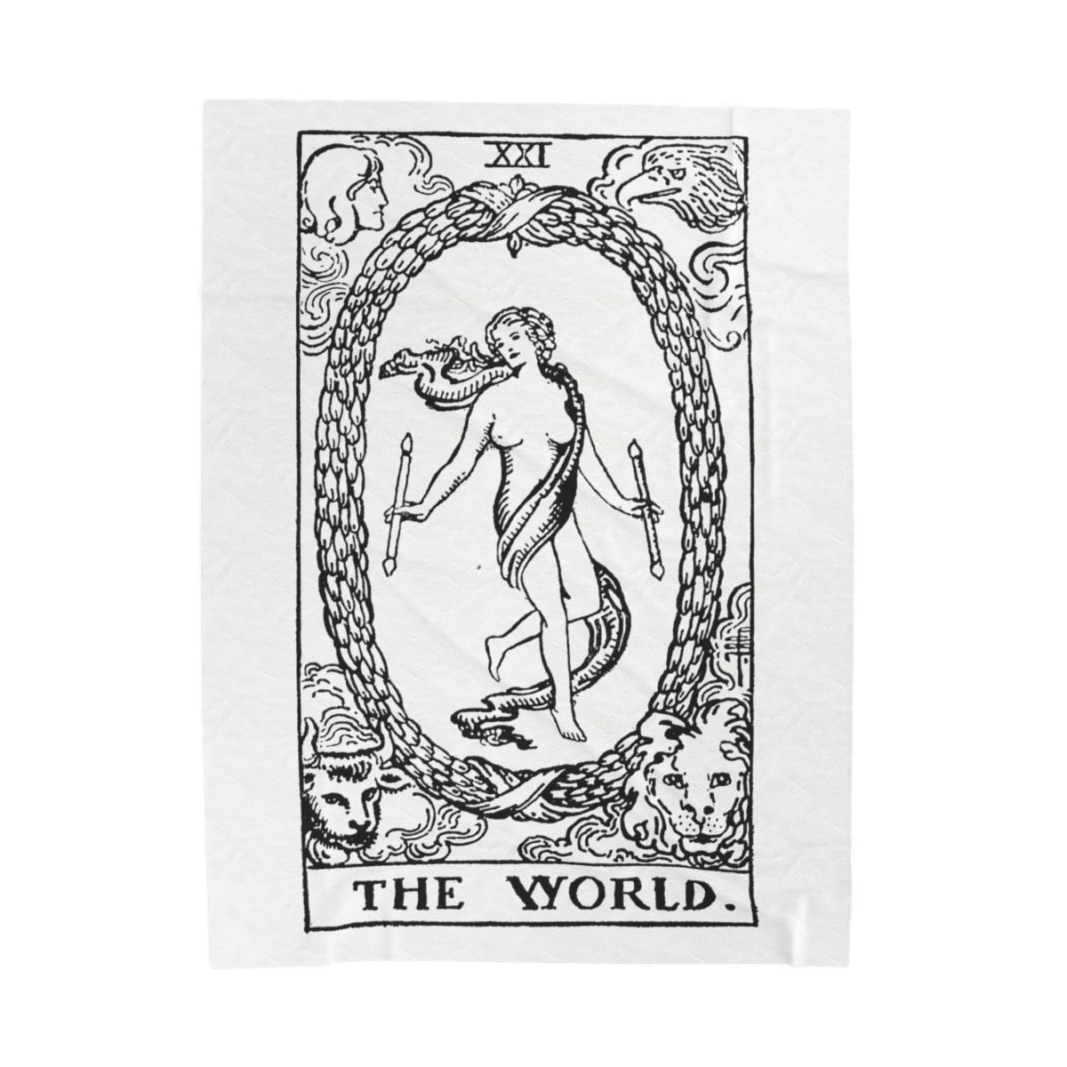 21 - The World Black on White Tarot Card Velveteen Plush Blanket 