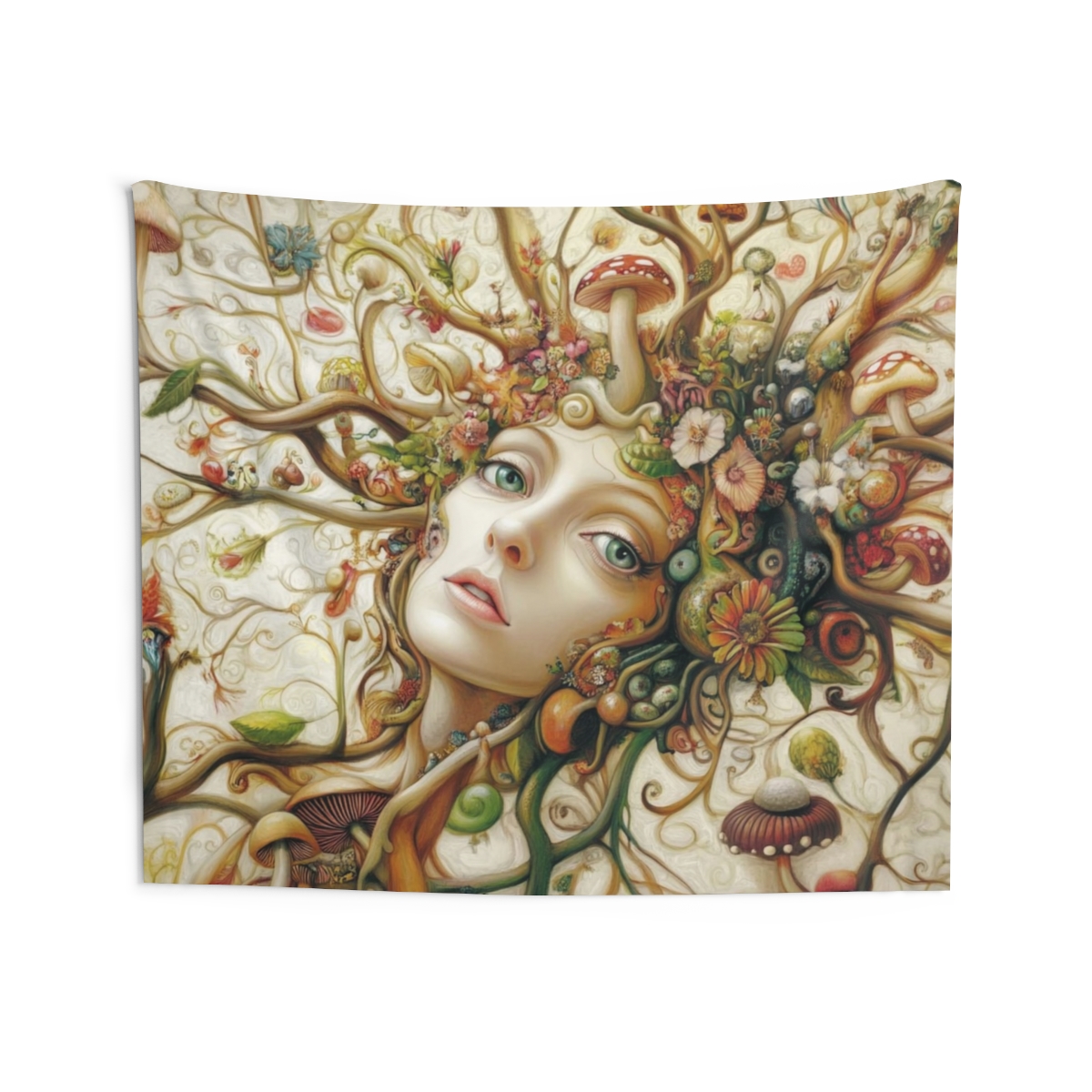 Floral Mushroom Trippy Woman Tapestry
