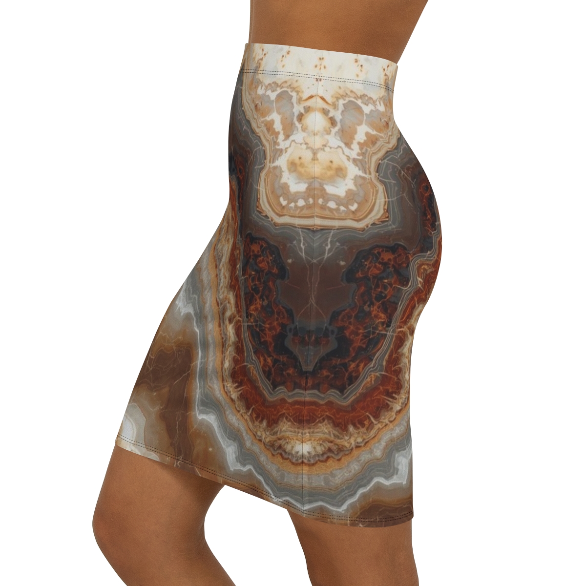 Beautiful Chic Brown Marble Mid-Waist Pencil Skirt