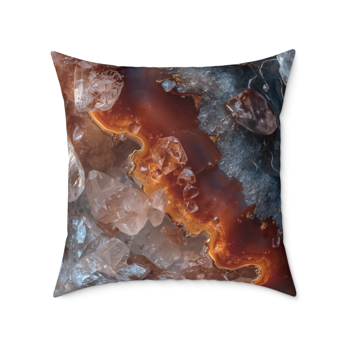 Unique Gorgeous Brown Orange Grey Geode Crystal Quartz Square Poly Canvas Pillow