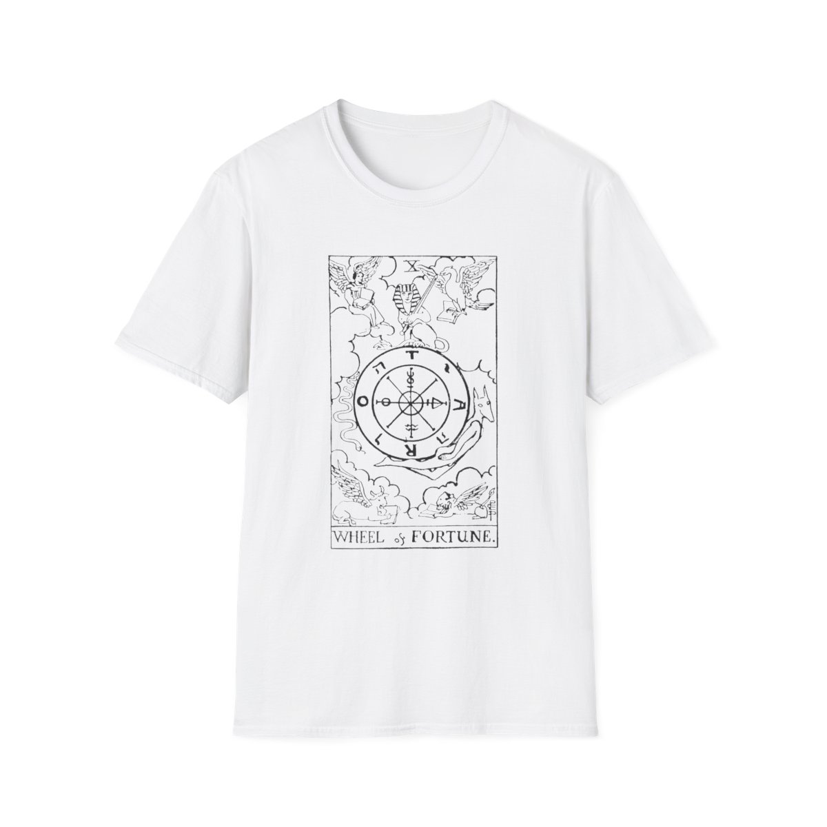 10 - The Wheel of Fortune Black Vintage Tarot Card Softstyle T-Shirt