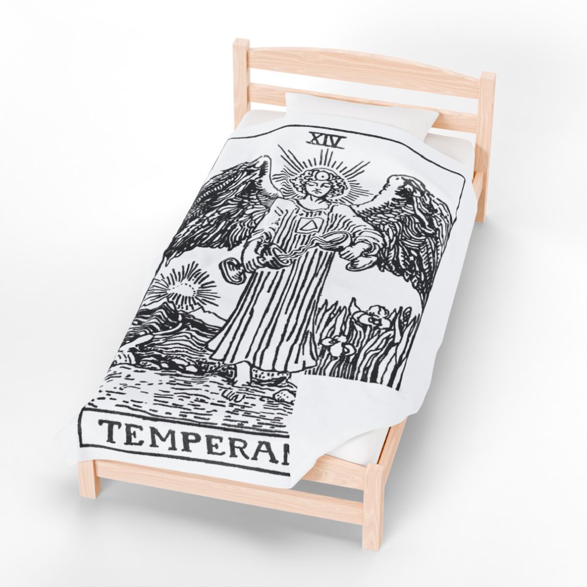 14 - The Temperance Black on White Tarot Card Velveteen Plush Blanket 