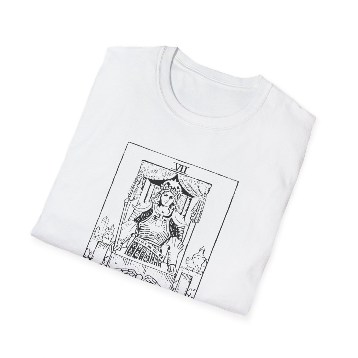 7 - The Chariot Black Vintage Tarot Card Softstyle T-Shirt