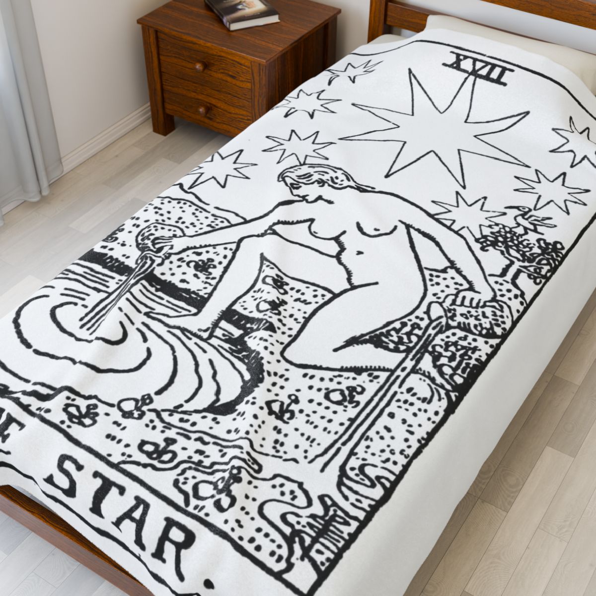 17 - The Star Black on White Tarot Card Velveteen Plush Blanket 