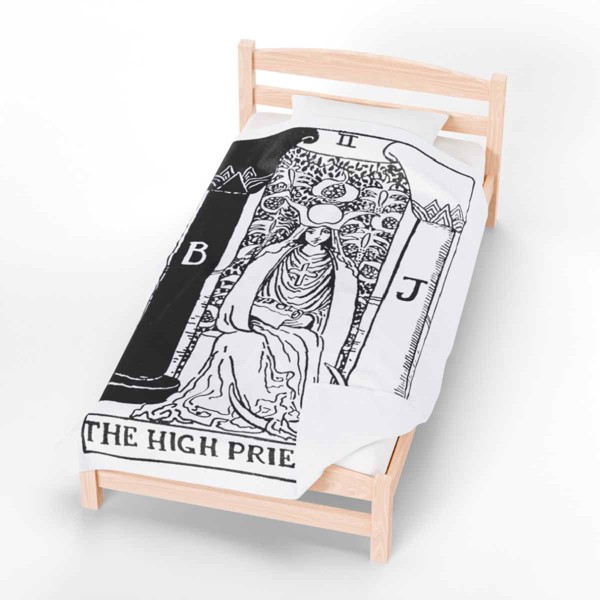 2 - The High Priestess Black on White Tarot Card Velveteen Plush Blanket 