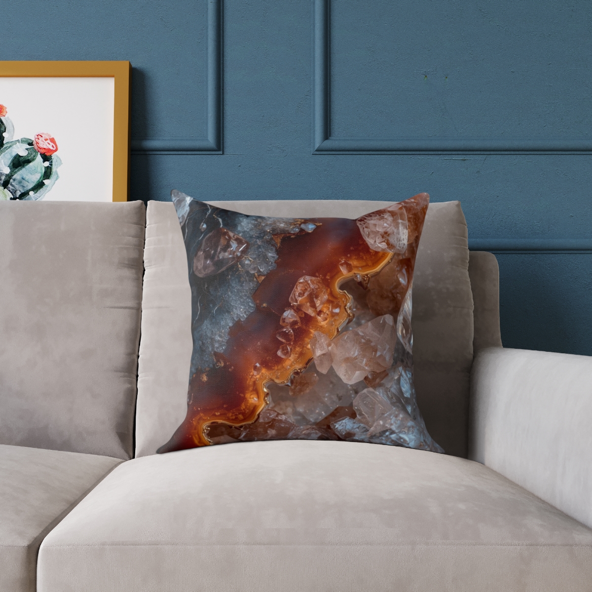 Unique Gorgeous Brown Orange Grey Geode Crystal Quartz Square Poly Canvas Pillow