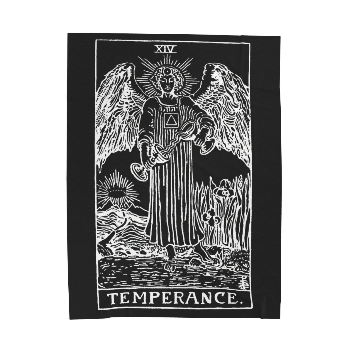 14 - Temperance White on Black Tarot Card Velveteen Plush Blanket