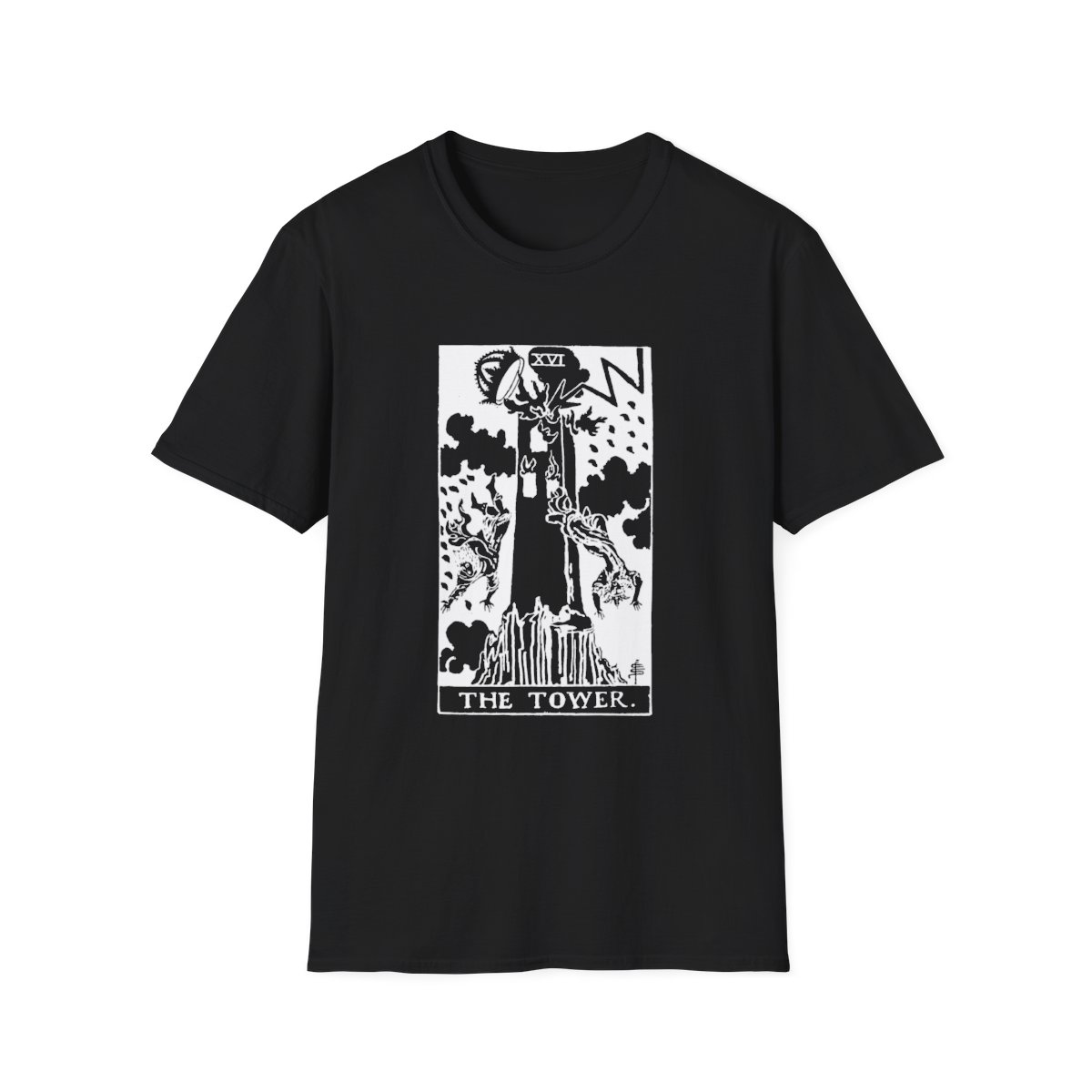 16 - The Tower White Vintage Tarot Card Softstyle T-Shirt