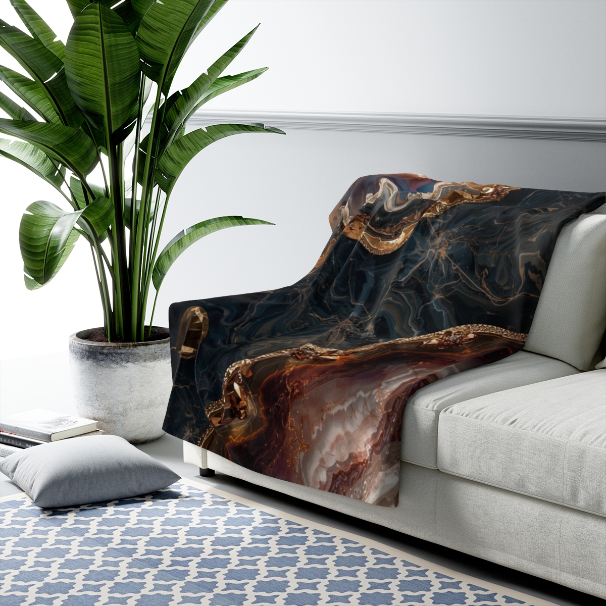Luxury Black Brown Gold Crystal Agate Sherpa Fleece Blanket