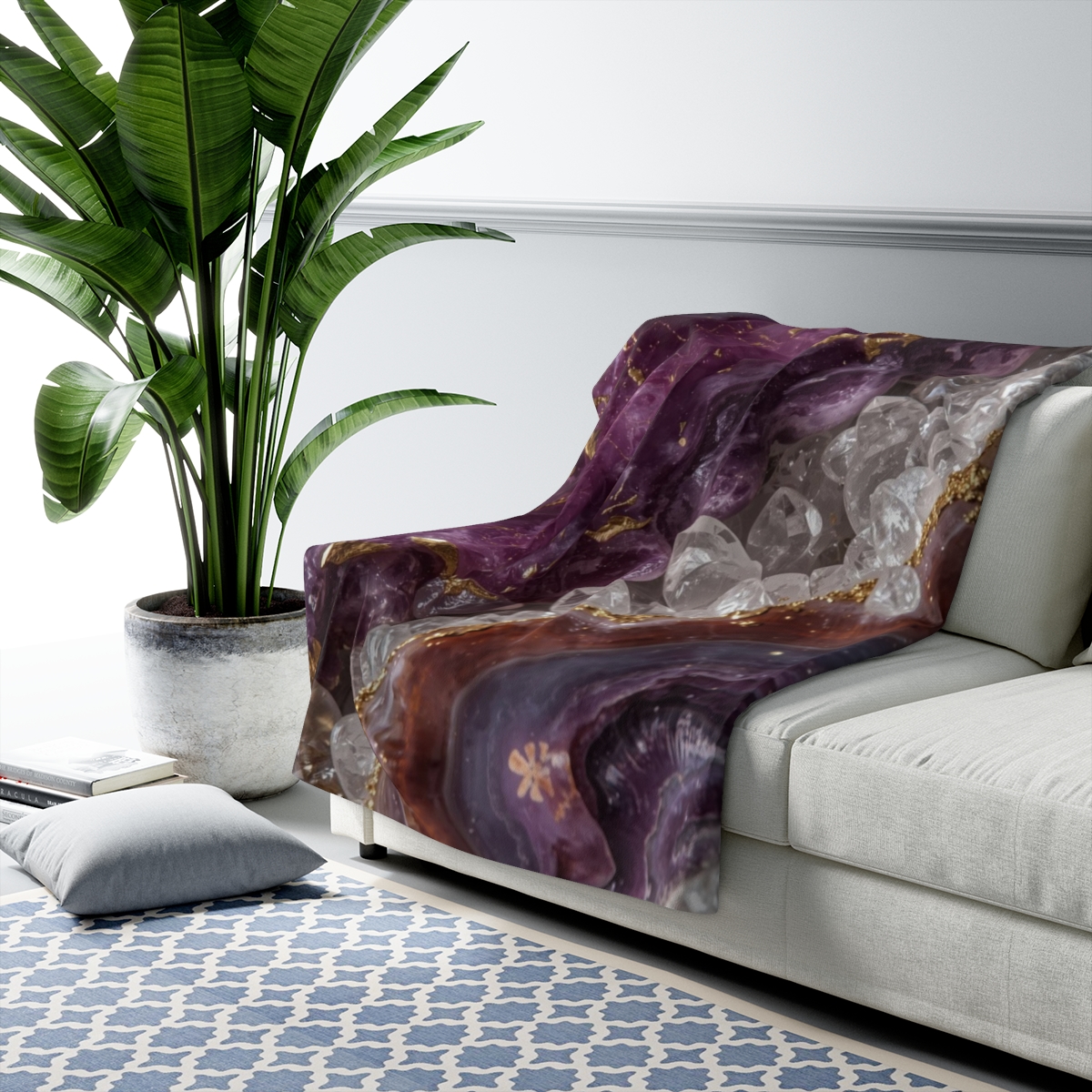 Luxury Purple Crystal Agate Sherpa Fleece Blanket