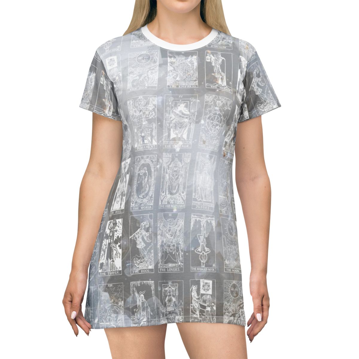 White Vintage Tarot Card Marble T-Shirt Dress