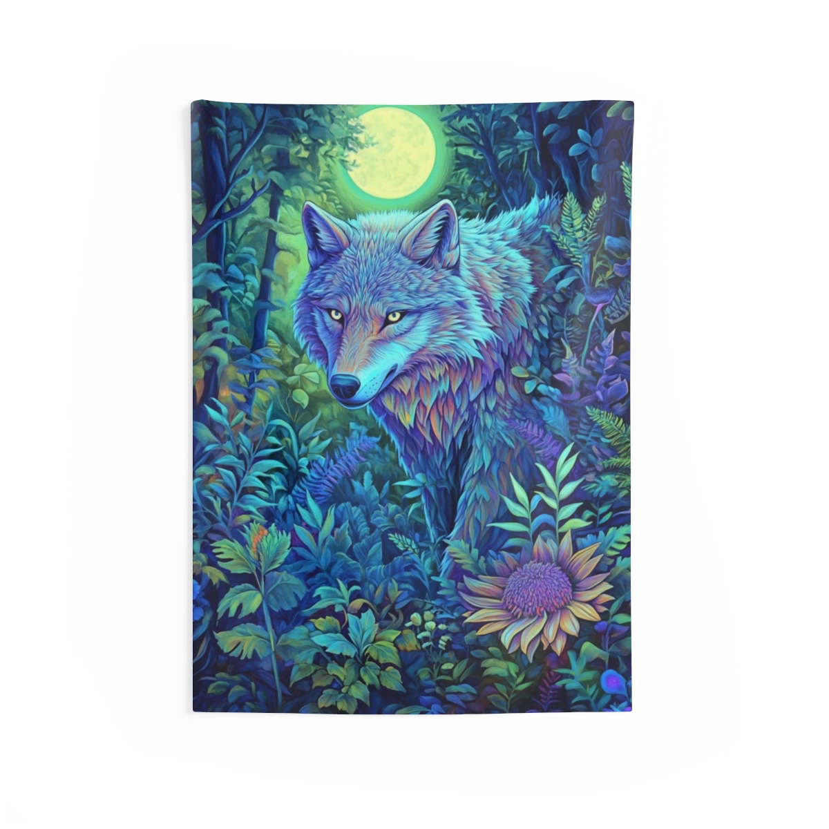 Stunning Colorful Wolf Moon Tapestry
