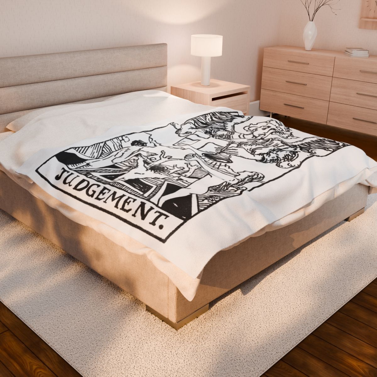 20 - Judgement Black on White Tarot Card Velveteen Plush Blanket 