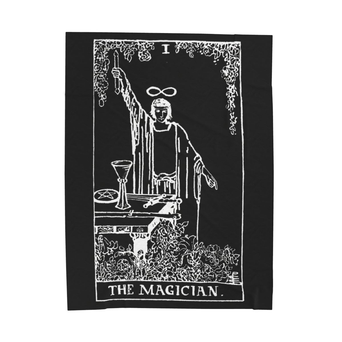 1 - The Magician White on Black Tarot Card Velveteen Plush Blanket 
