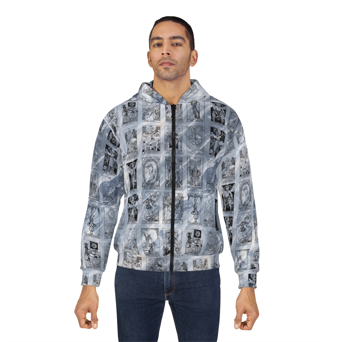 Unique Vintage Black Tarot Card Blue Marble Zip Hoodie