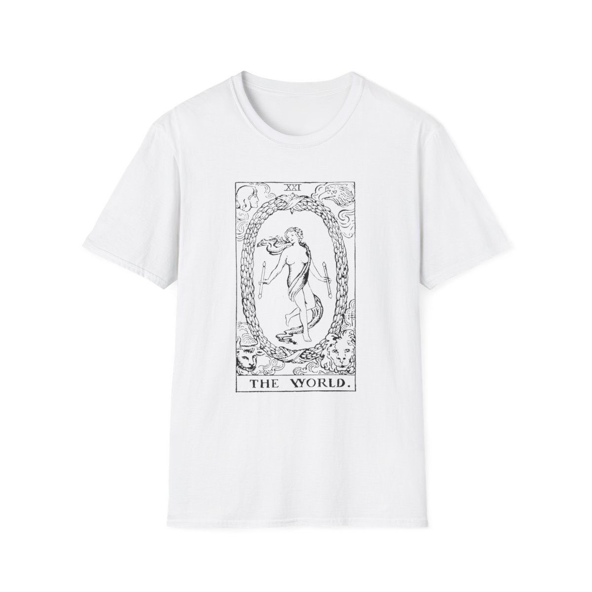 21 - The World Black Vintage Tarot Card Softstyle T-Shirt