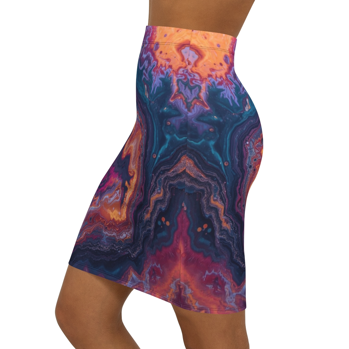 Gorgeous Colourful Marble Mid-Waist Pencil Skirt