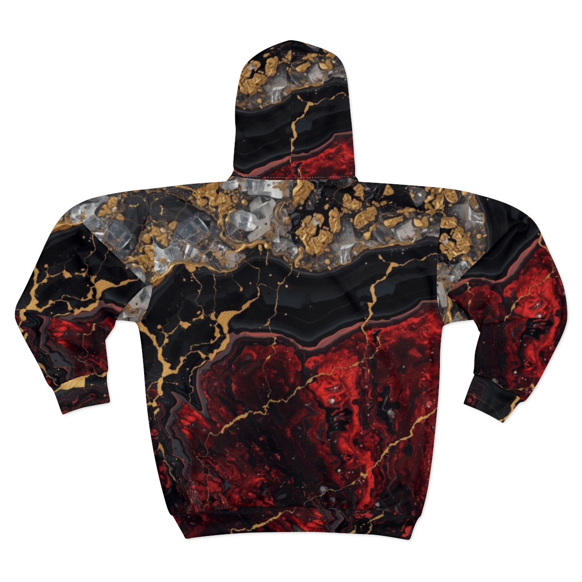 Stunning Red Gold Crystal Marble Zip Hoodie