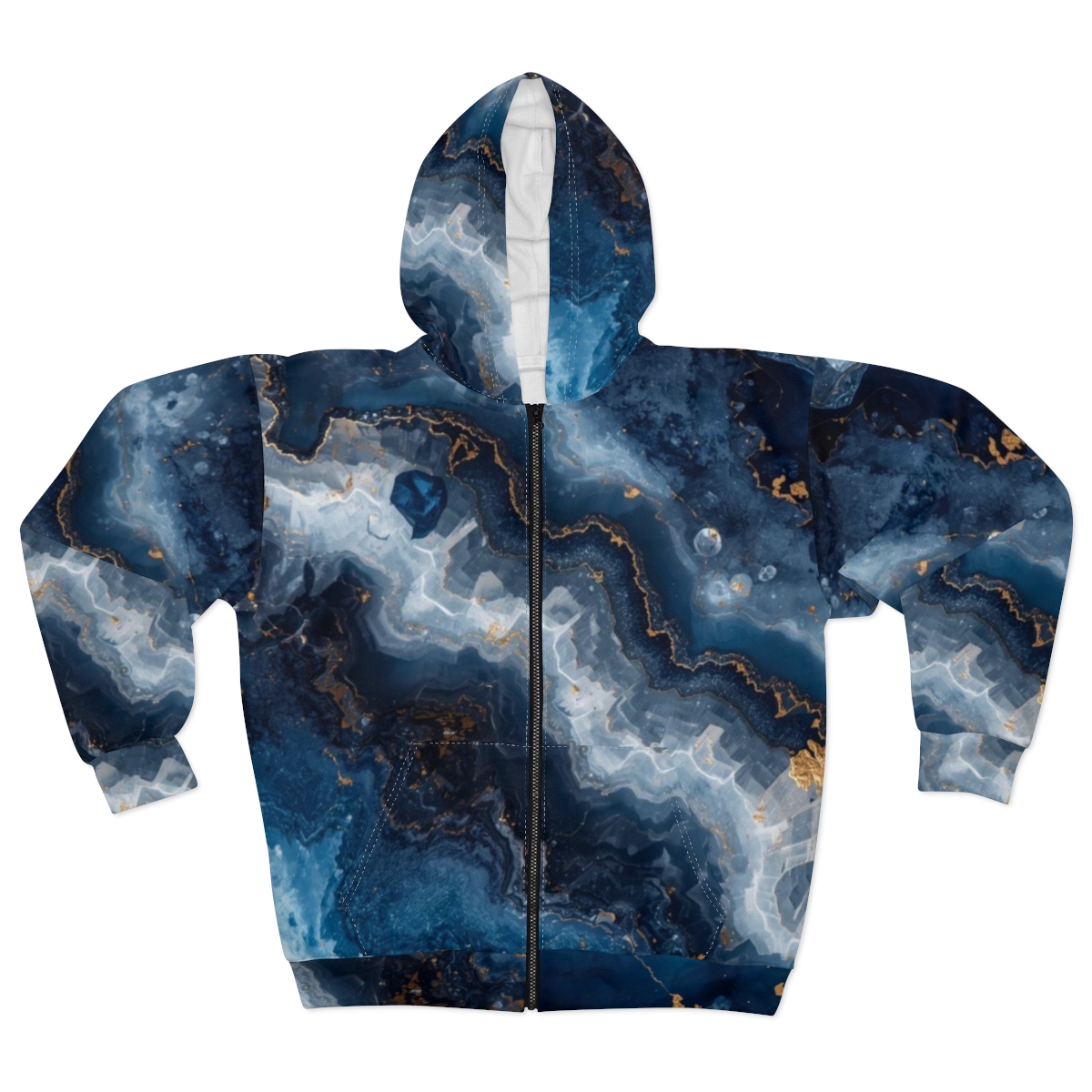 Stunning Blue Crystal Marble Zip Hoodie