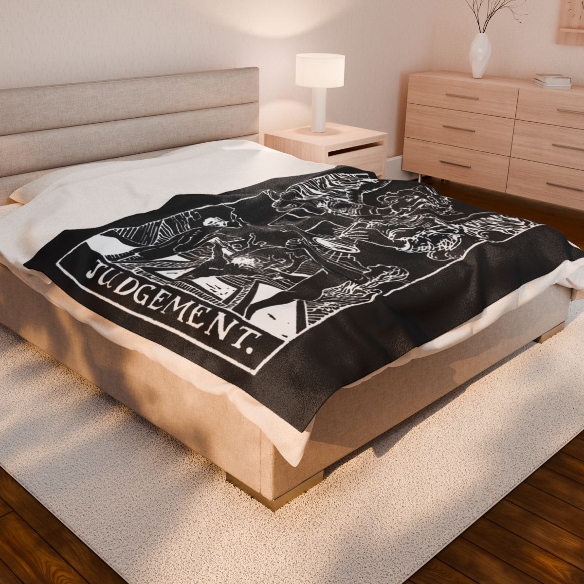20 - Judgement White on Black Tarot Card Velveteen Plush Blanket 