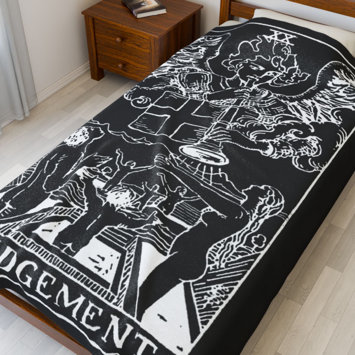 20 - Judgement White on Black Tarot Card Velveteen Plush Blanket 