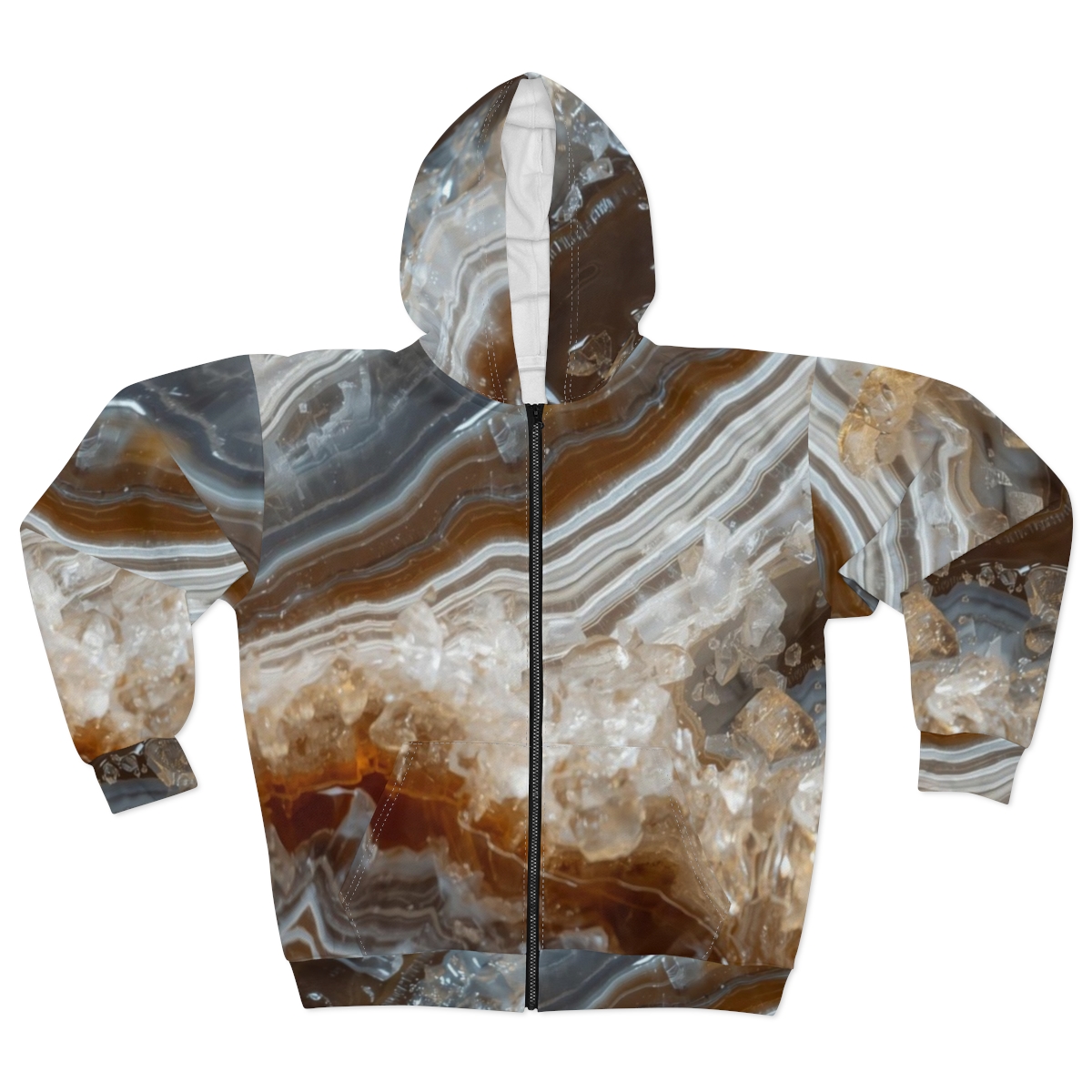 Gorgeous Crystal Brown Grey Agate Zip Hoodie