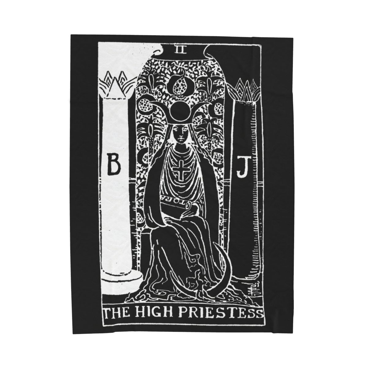2 - The High Priestess White on Black Tarot Card Velveteen Plush Blanket