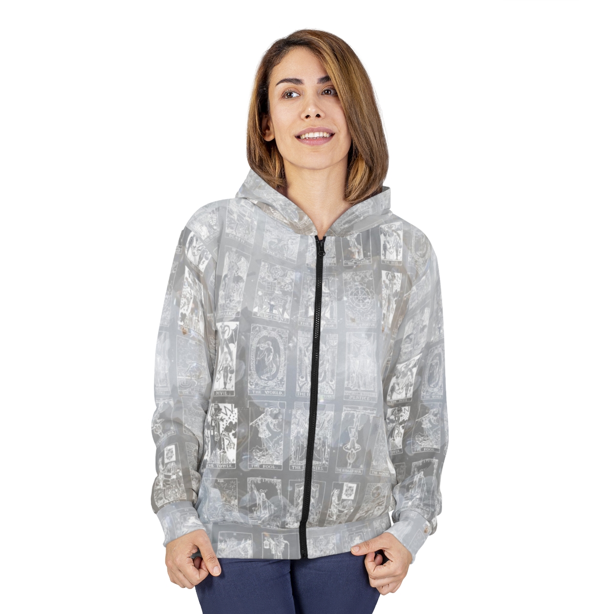 Unique Vintage White Tarot Card Marble Zip Hoodie