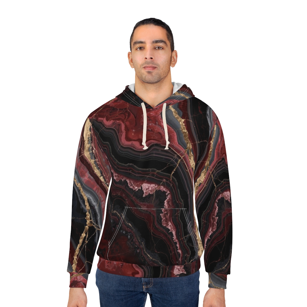 Stunning Red Gold Marble Pullover Hoodie