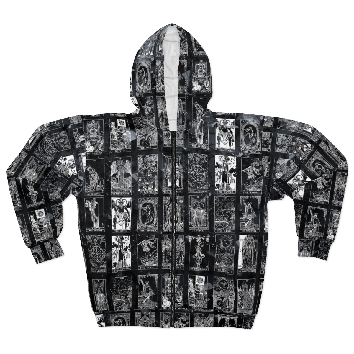 Unique Vintage White Tarot Card Black Crystal Zip Hoodie