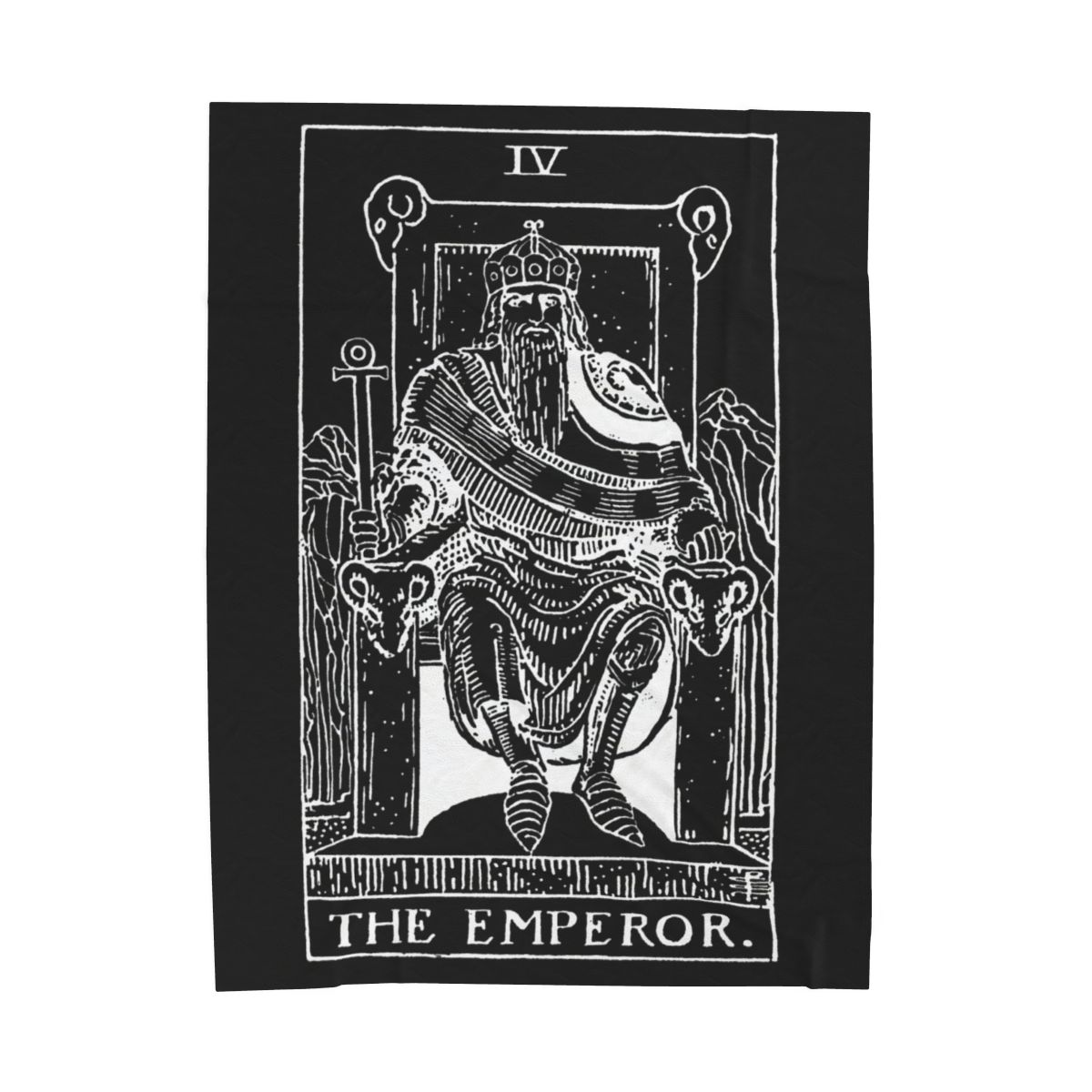4 - The Emperor White on Black Tarot Card Velveteen Plush Blanket 
