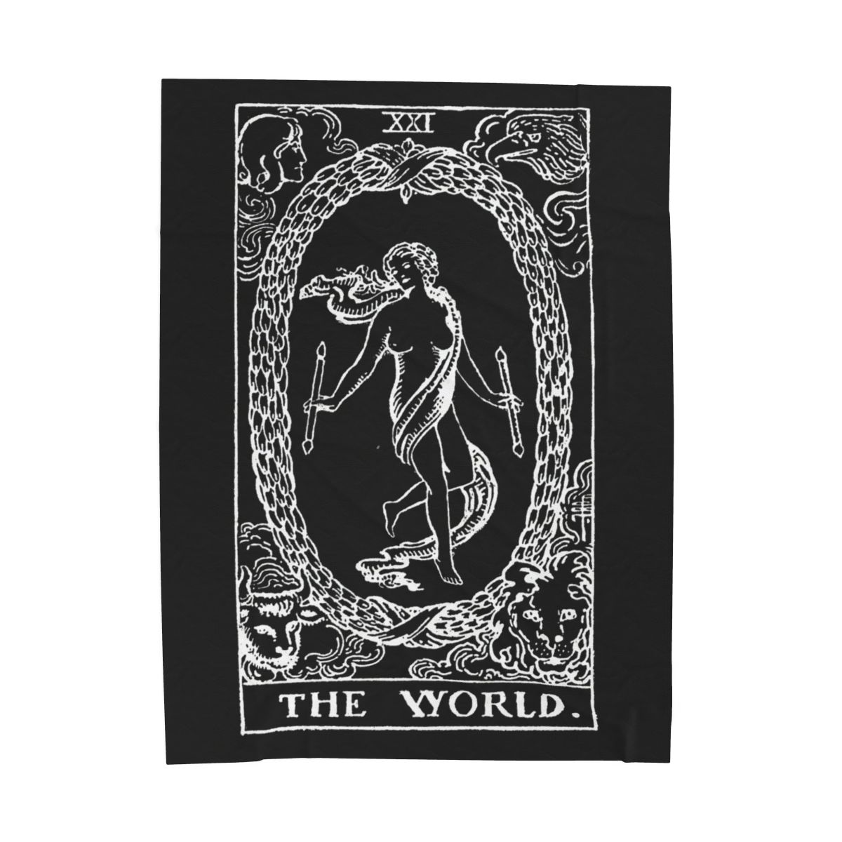 21 - The World White on Black Tarot Card Velveteen Plush Blanket 