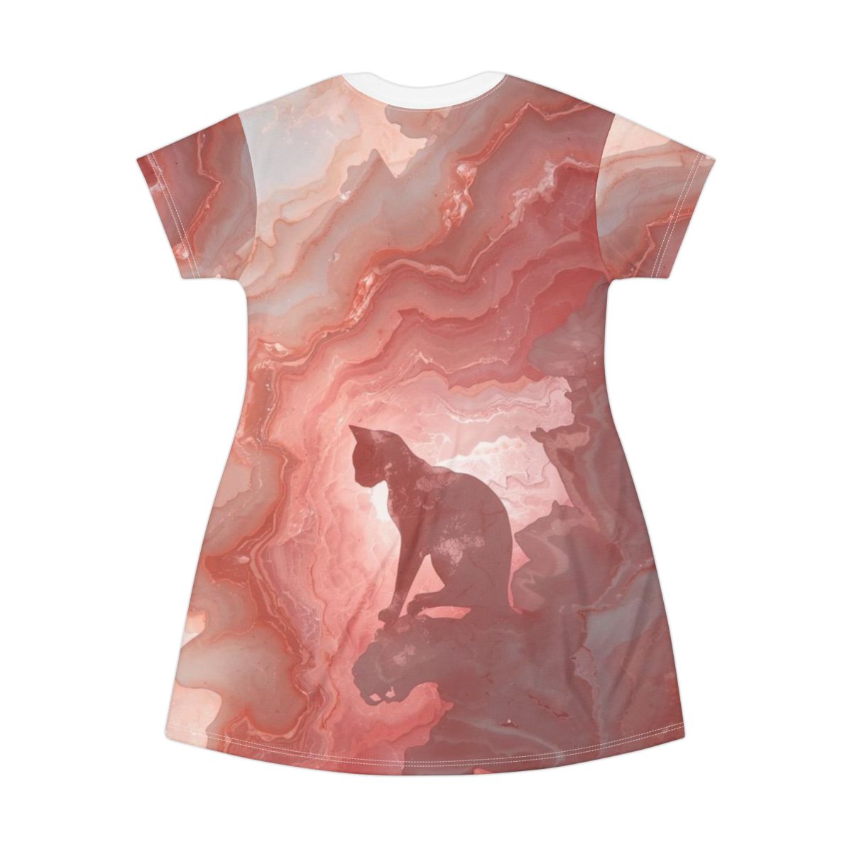 Beautiful Pink Cat Marble T-Shirt Dress