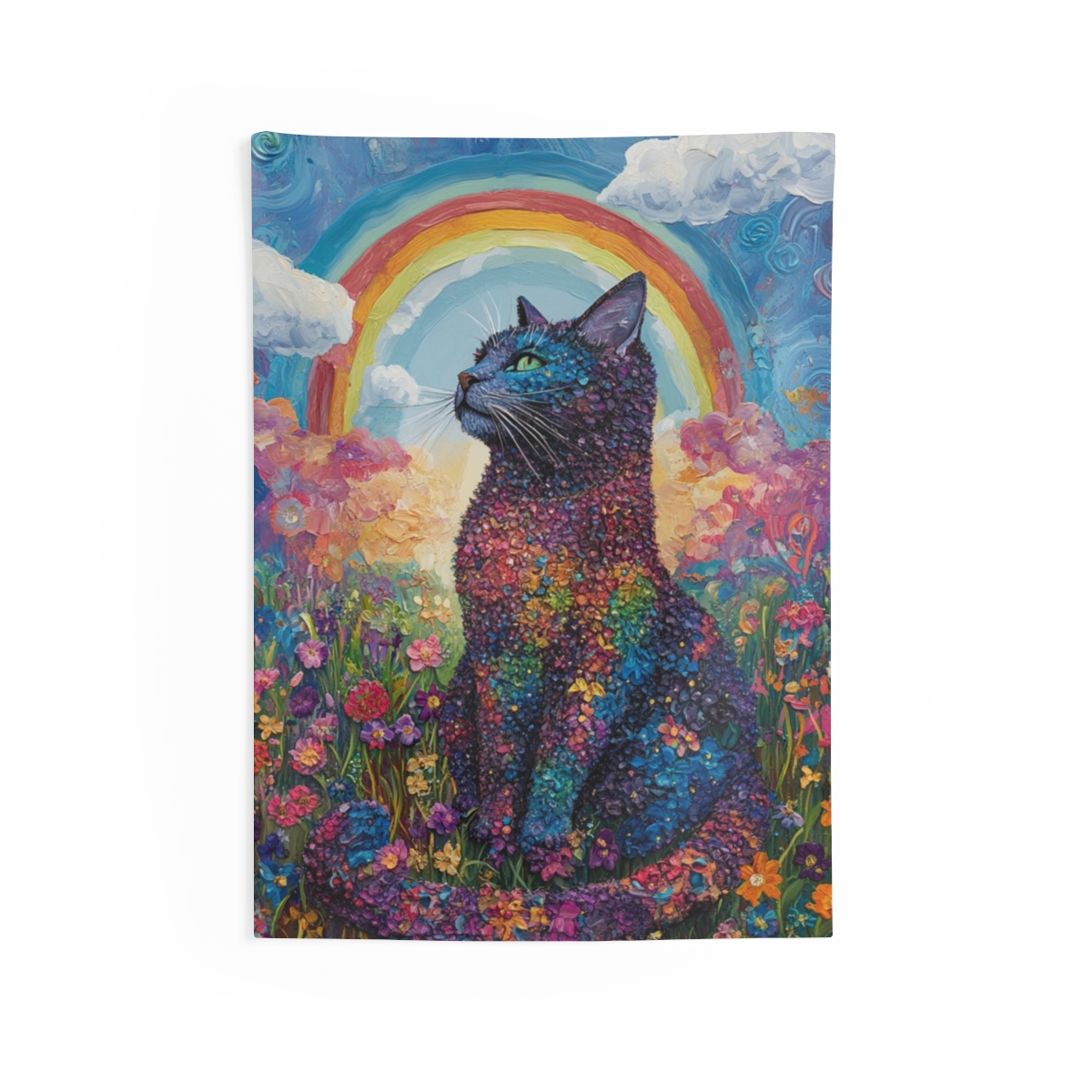 Colorful Floral Cat Tapestry