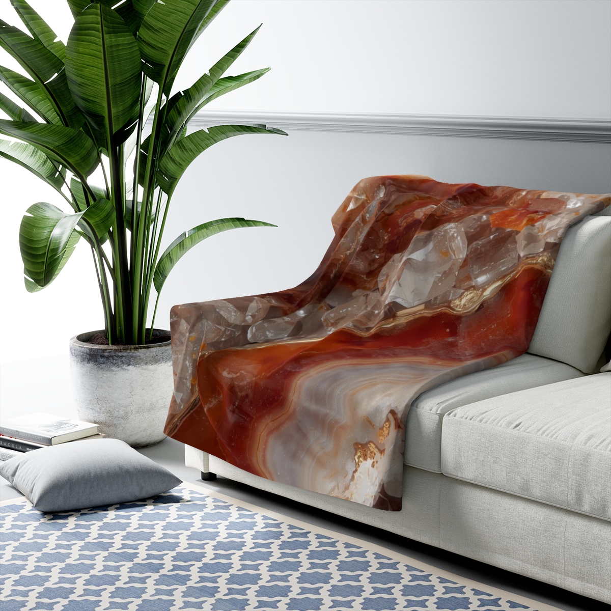 Luxury Orange Agate Marble Crystal Sherpa Fleece Blanket