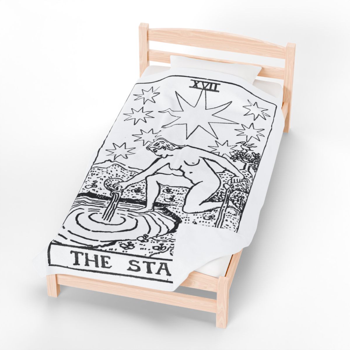 17 - The Star Black on White Tarot Card Velveteen Plush Blanket 