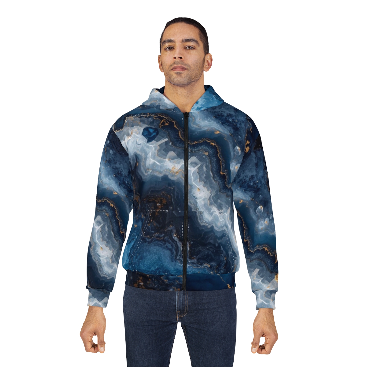 Stunning Blue Crystal Marble Zip Hoodie