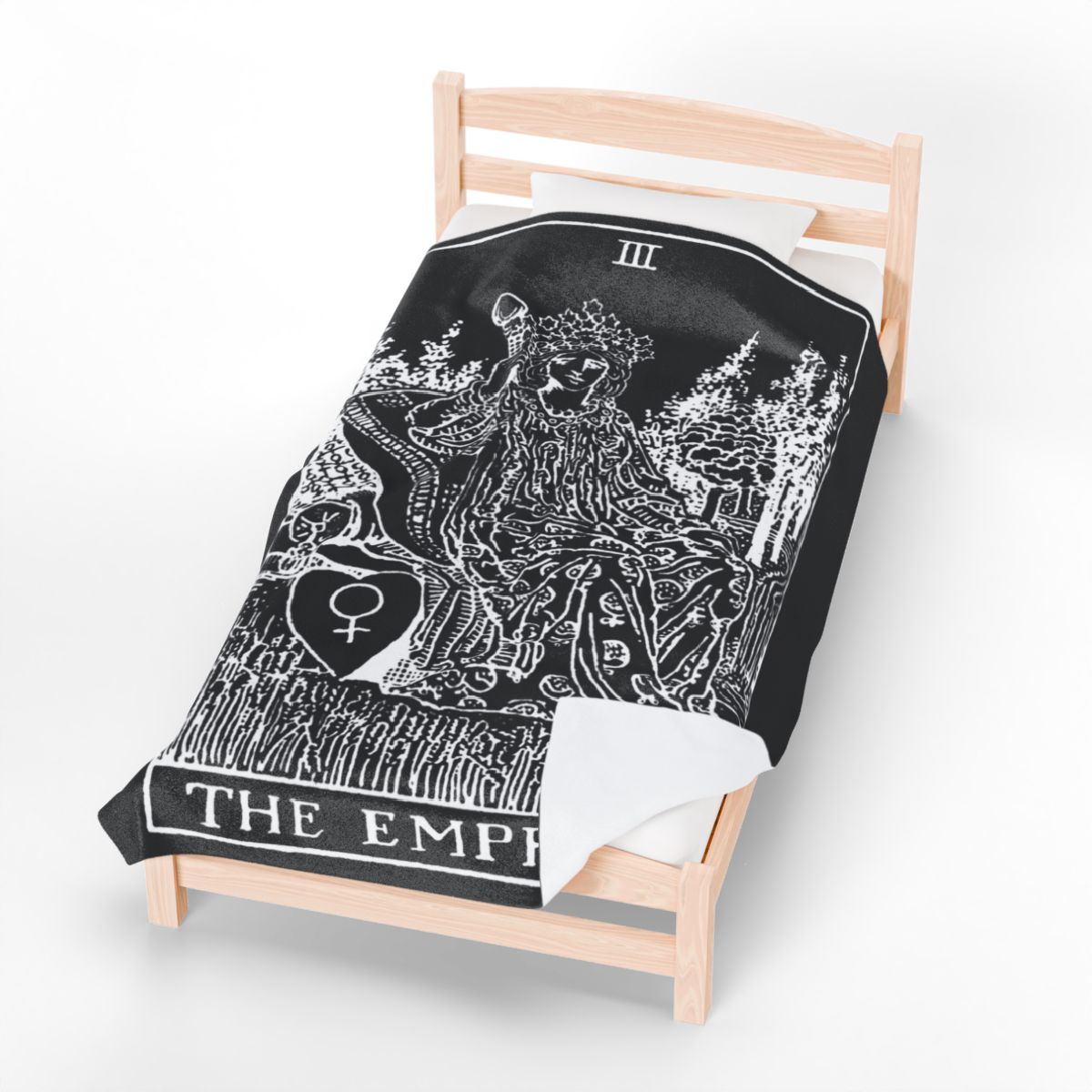 3 - The Empress White on Black Tarot Card Velveteen Plush Blanket 