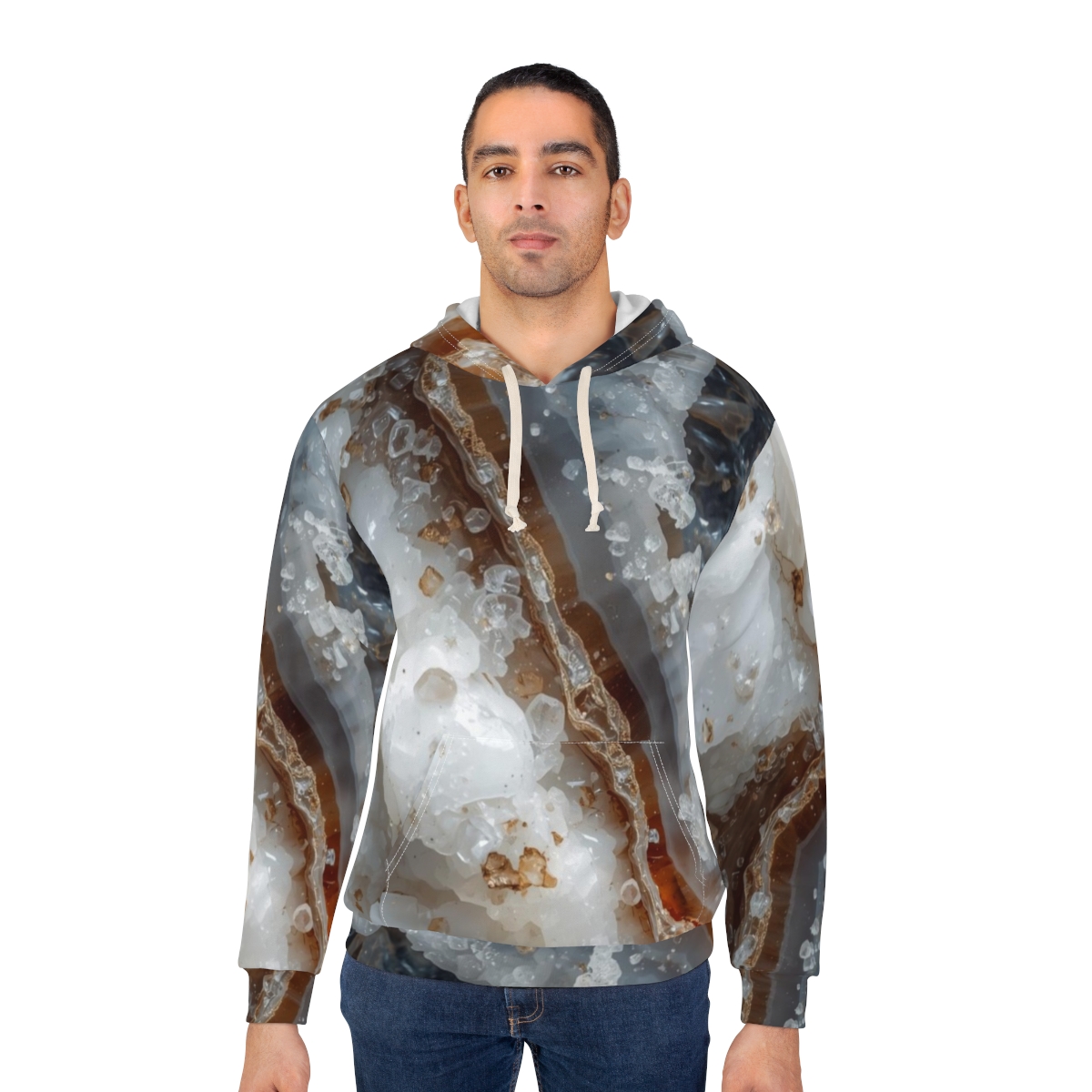 Gorgeous White Brown Marble Crystal Pullover Hoodie