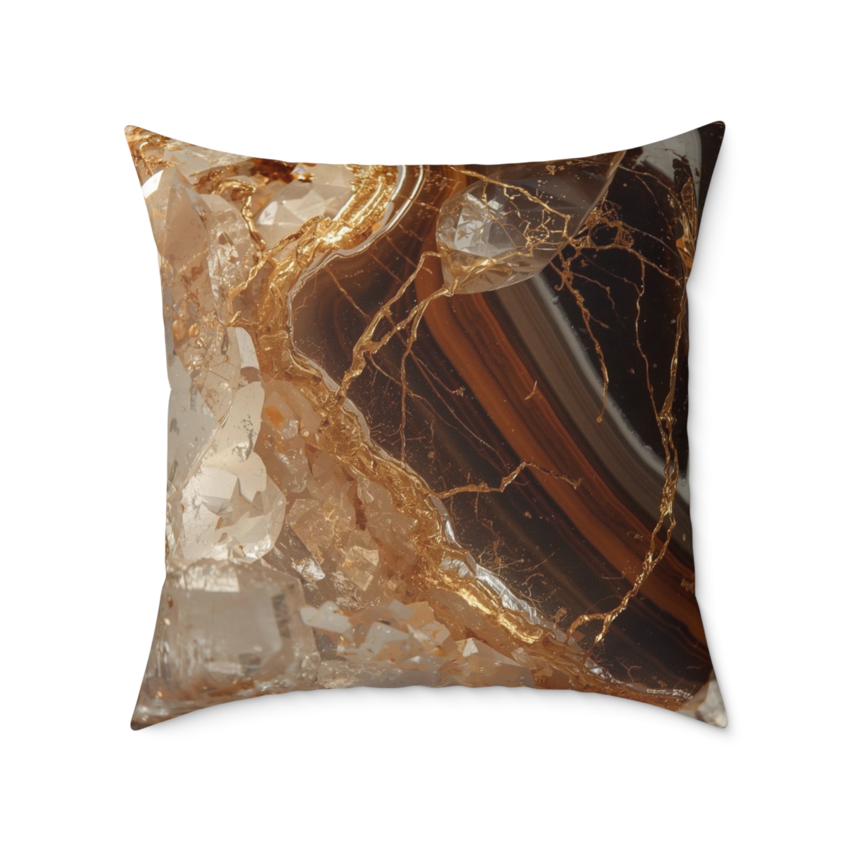 Unique Gorgeous Brown Marble Crystal Quartz Square Poly Canvas Pillow