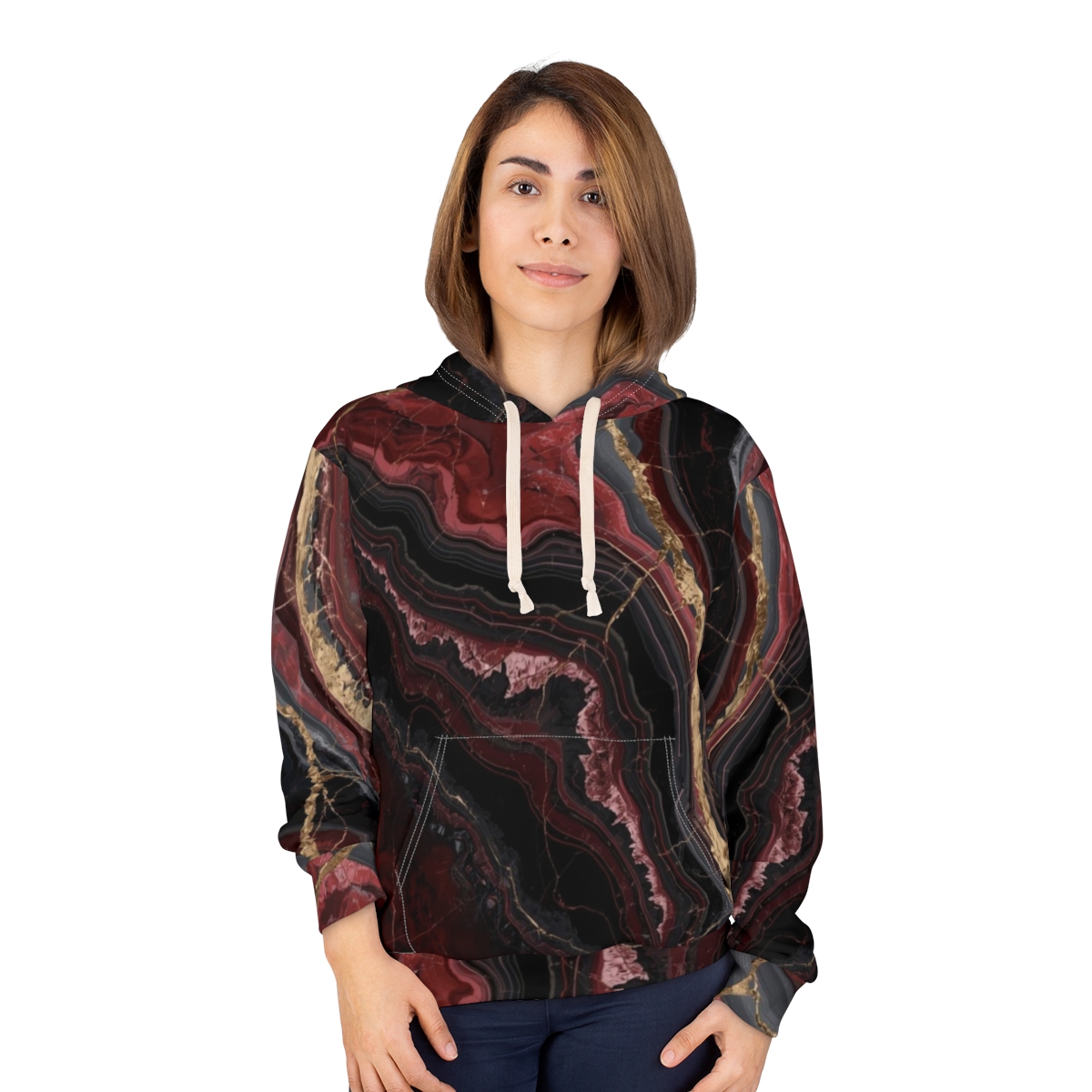 Stunning Red Gold Marble Pullover Hoodie