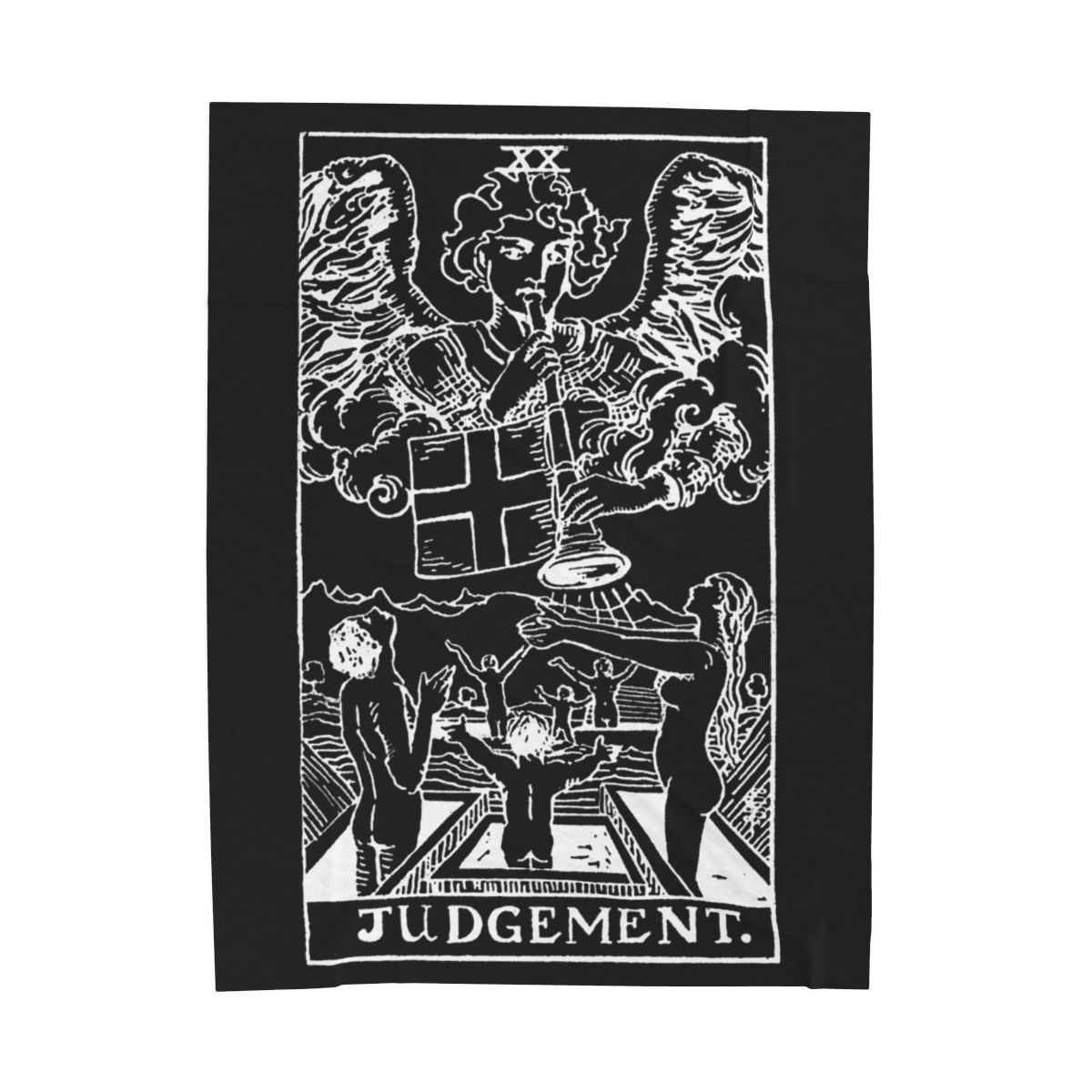 20 - Judgement White on Black Tarot Card Velveteen Plush Blanket 