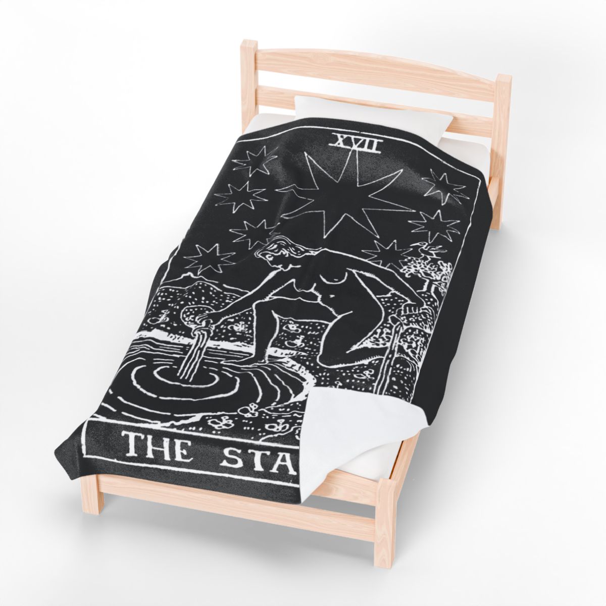 17 - The Star White on Black Tarot Card Velveteen Plush Blanket 