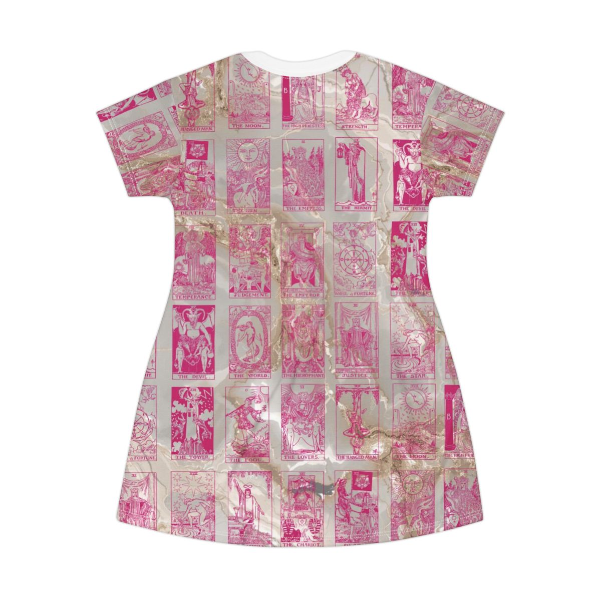 Pink Vintage Tarot Card Marble T-Shirt Dress
