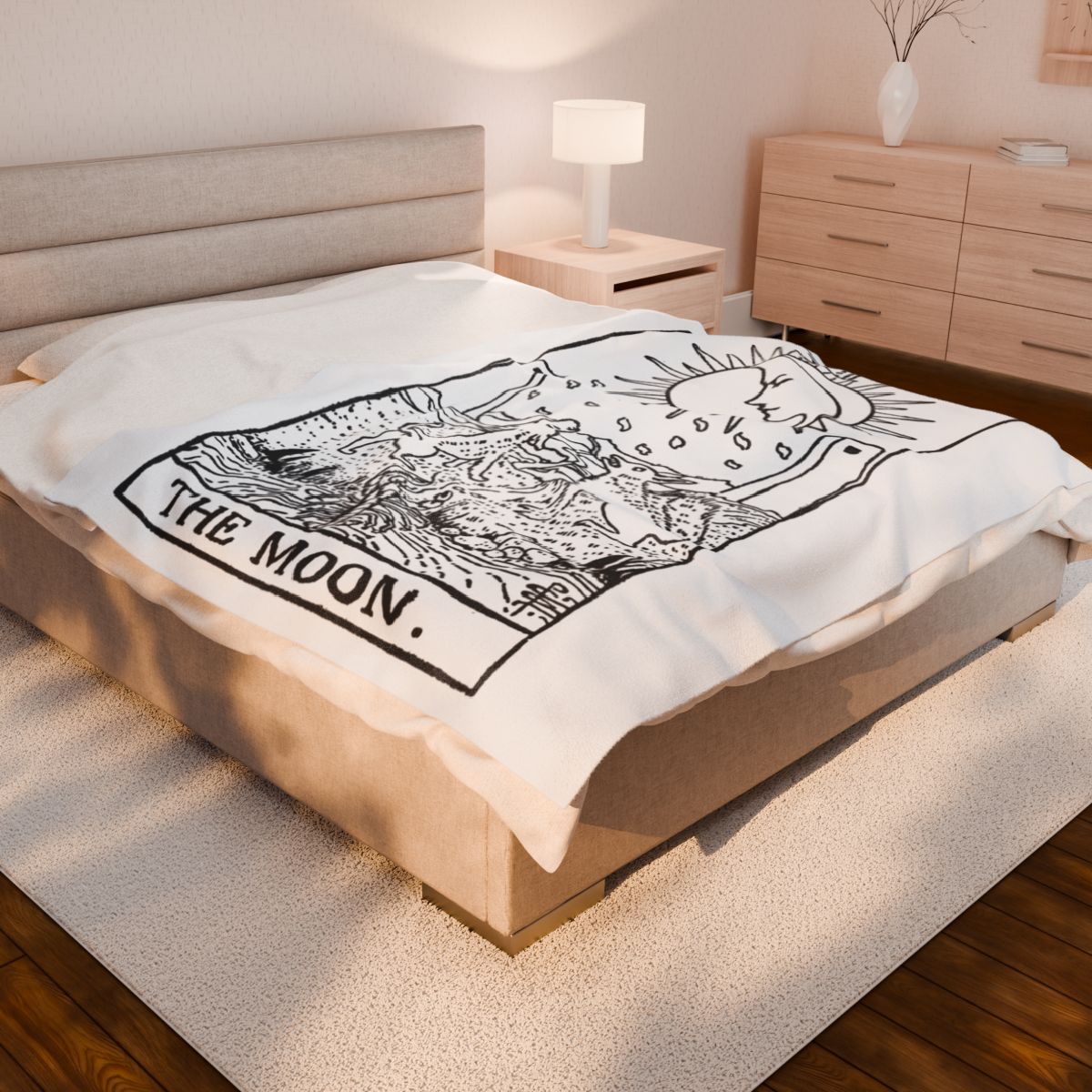 18 - The Moon Black on White Tarot Card Velveteen Plush Blanket 