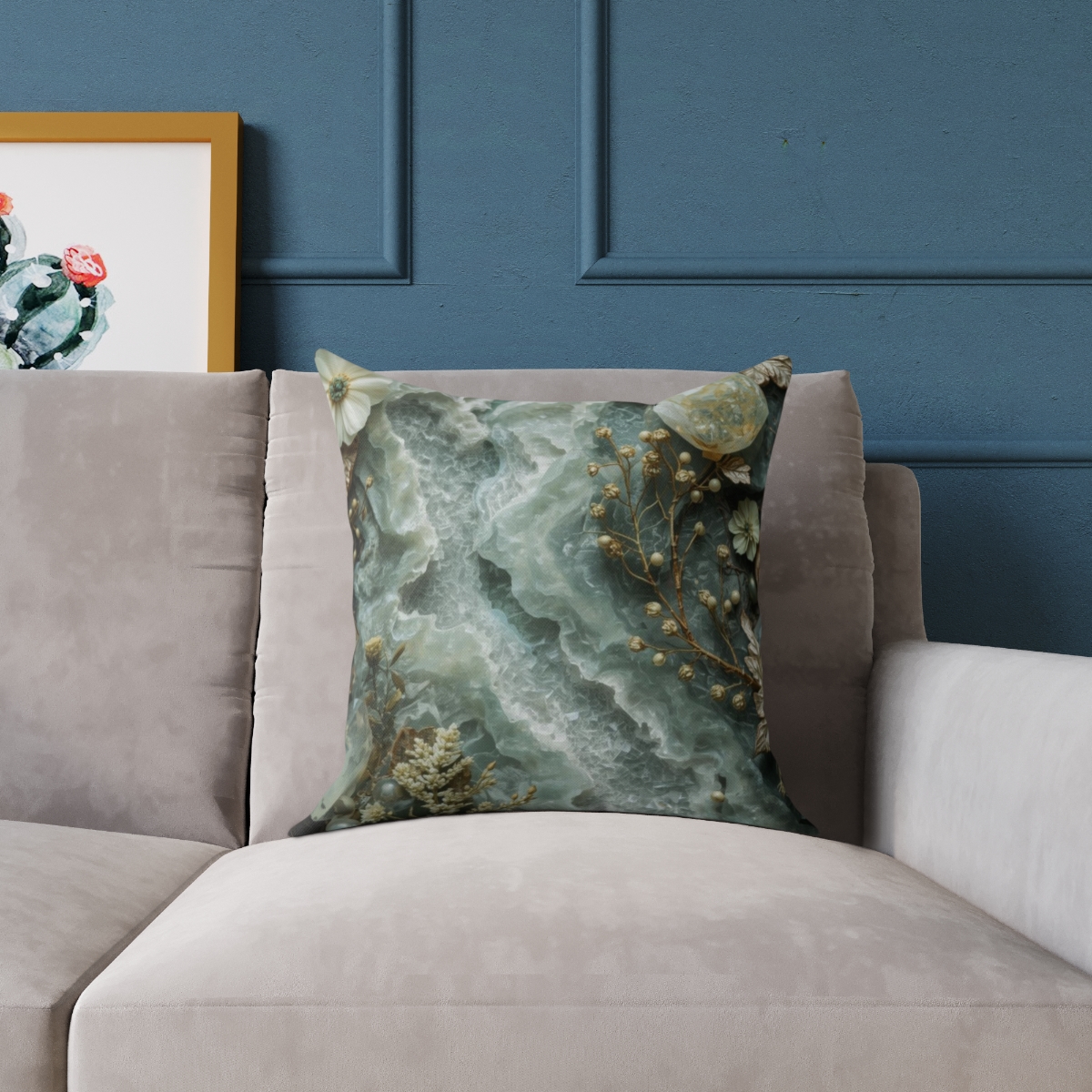 Unique Gorgeous Serene Coastal Geode Crystal Square Poly Canvas Pillow