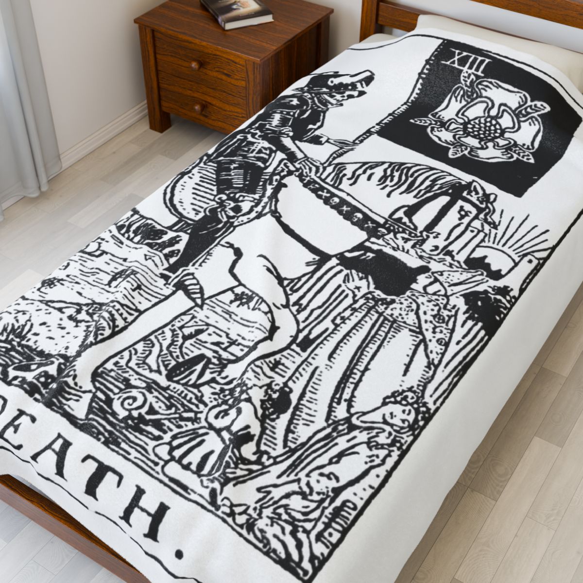 13 - Death Black on White Tarot Card Velveteen Plush Blanket 