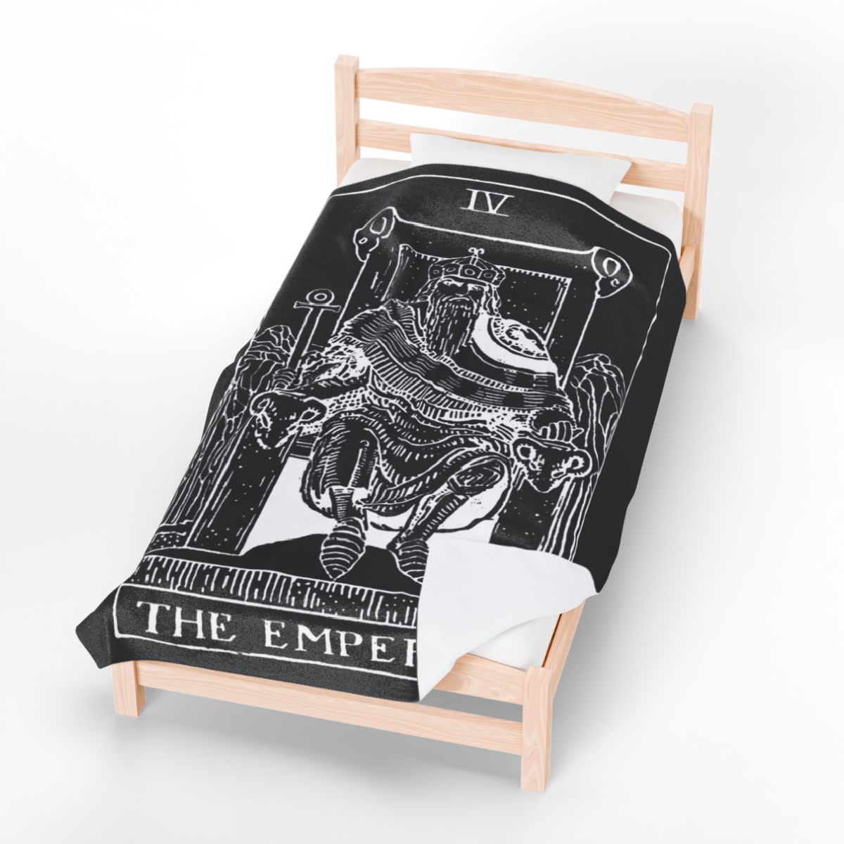 4 - The Emperor White on Black Tarot Card Velveteen Plush Blanket 